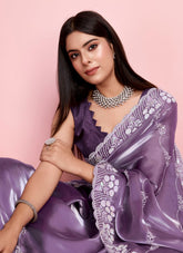 Purple colour saree looking upscale